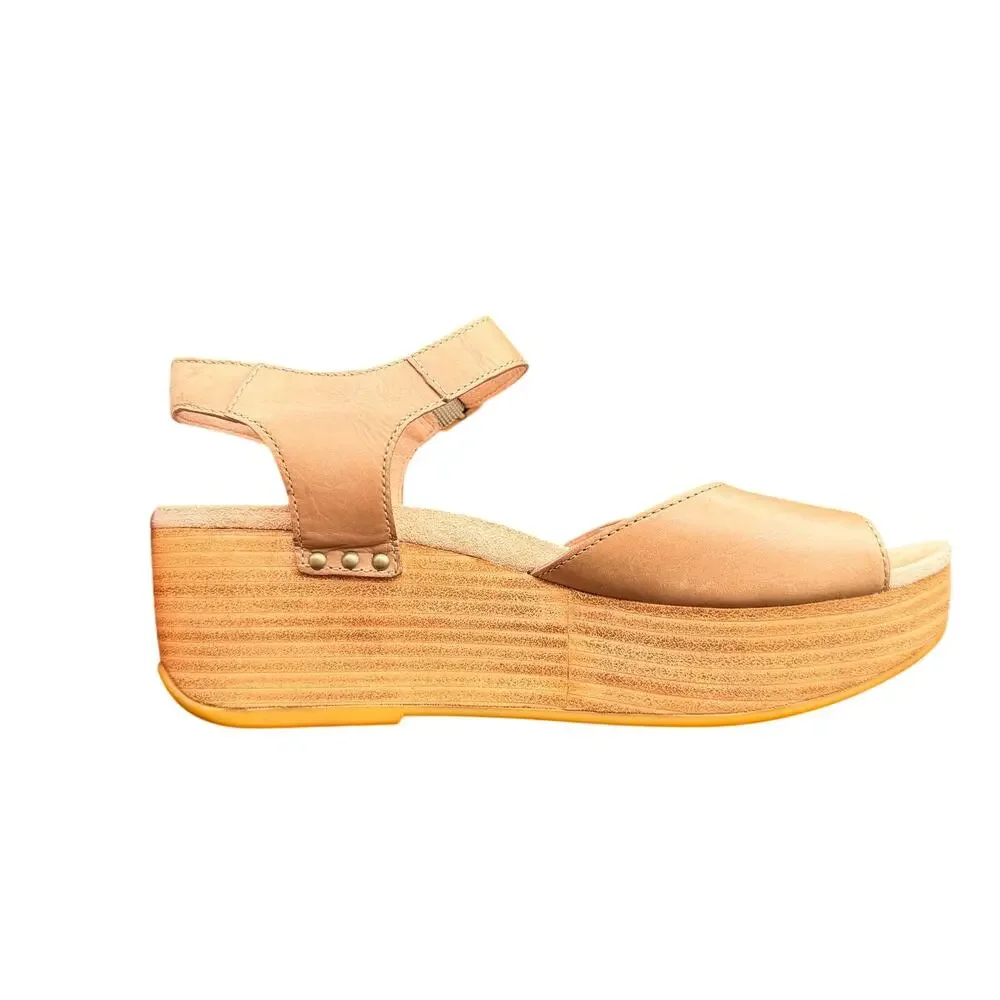 Dansko Leather Wedge Sandals Tan Camel Ankle Strap EU 37 US 6.5-7